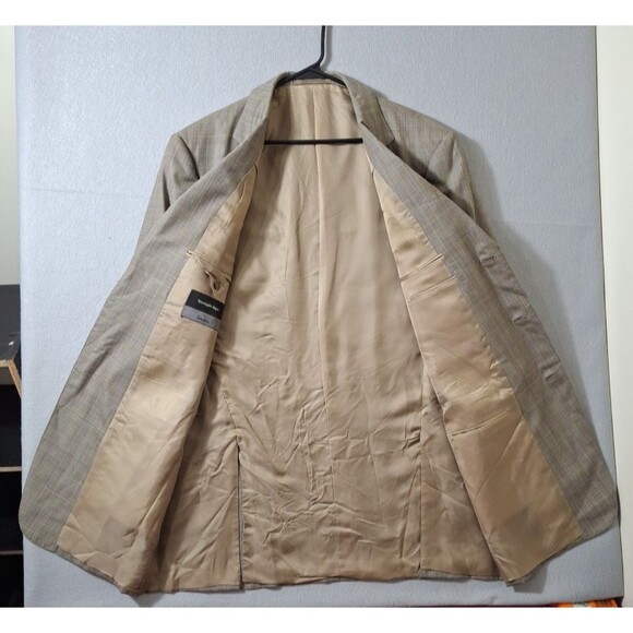 Ermenegildo Zegna Sport Coat Mens 44L Beige Brown Check Plaid Wool Jacket - Picture 10 of 14